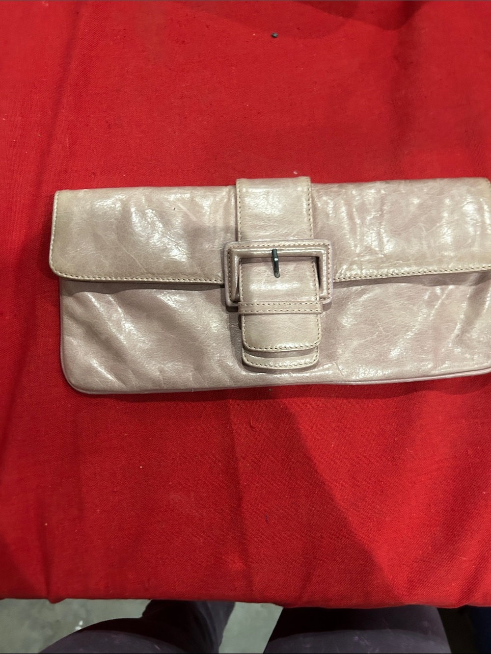 Leather Buckle Clutch Wallet in Light Beige to pink